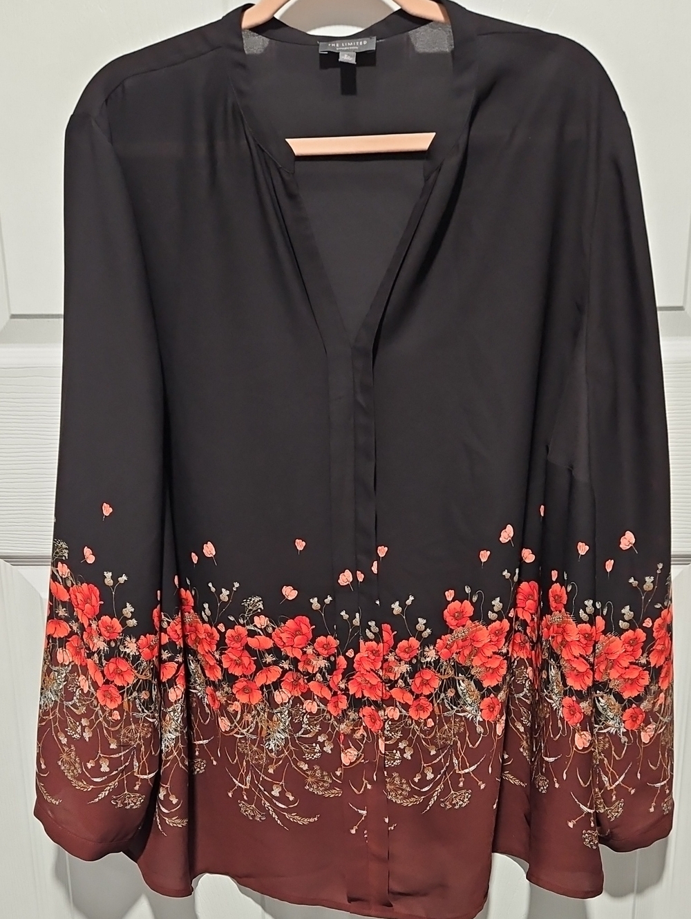 The Limited Black Blouse with Red Floral Border